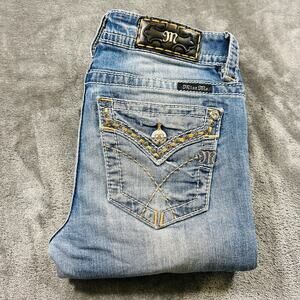 Miss Me Jeans Womens 26 Blue Slim Boot Mid-rise Thick Embroidery Rhinestone